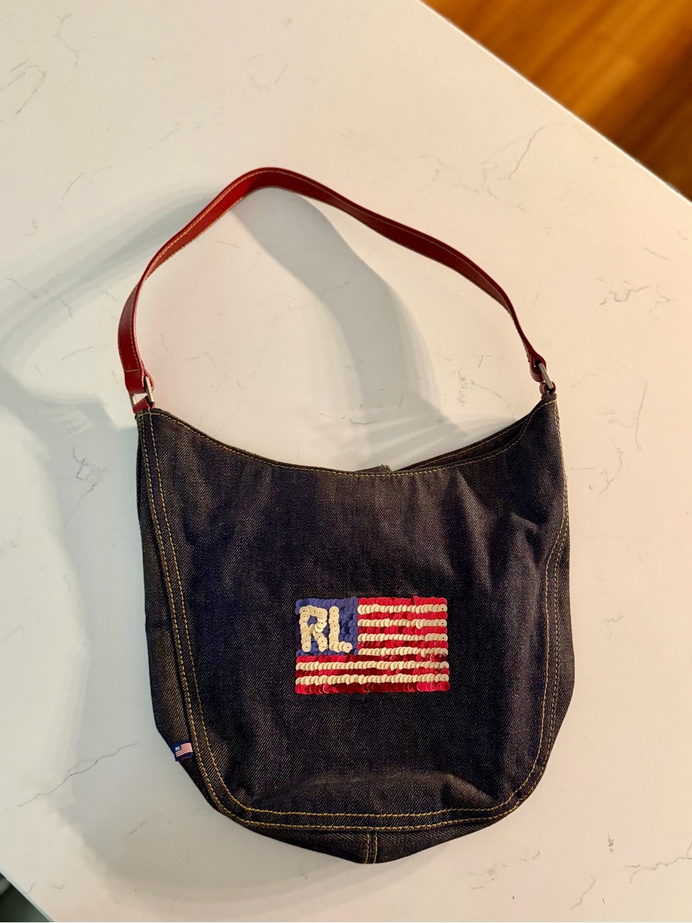 vintage Polo Jeans Co. Ralph Lauren Denim and Sequin Shoulder Bag